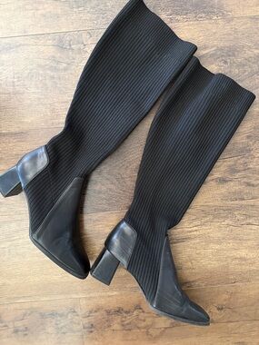 Black Knee-High Stretch Sock Boots - Women